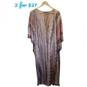 VINCE CAMUTO Pink/Brown Metallic Full Length Beach Cover Up Kimono Jacket Topper